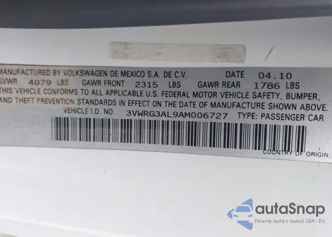 2010 Volkswagen New Beetle 2.5L z USA, uszkodzony, nr VIN 3VWRG3AL9AM006727